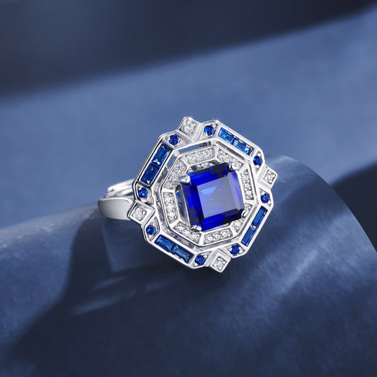 3.18ct Geometry Lab Sapphire Ring | Rhodium-Plated S925 Silver, Custom Available