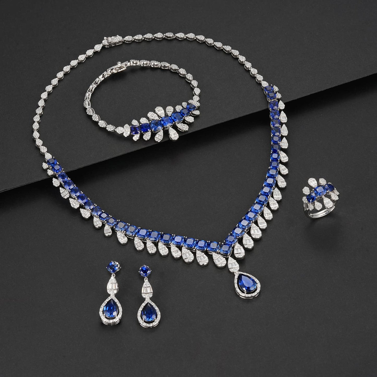 Geometry Lab Sapphire Jewelry Set | Rhodium-Plated S925 Silver, Custom Available