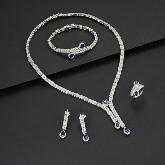 Pear Lab Sapphire Jewelry Set | Rhodium-Plated S925 Silver, Custom Available