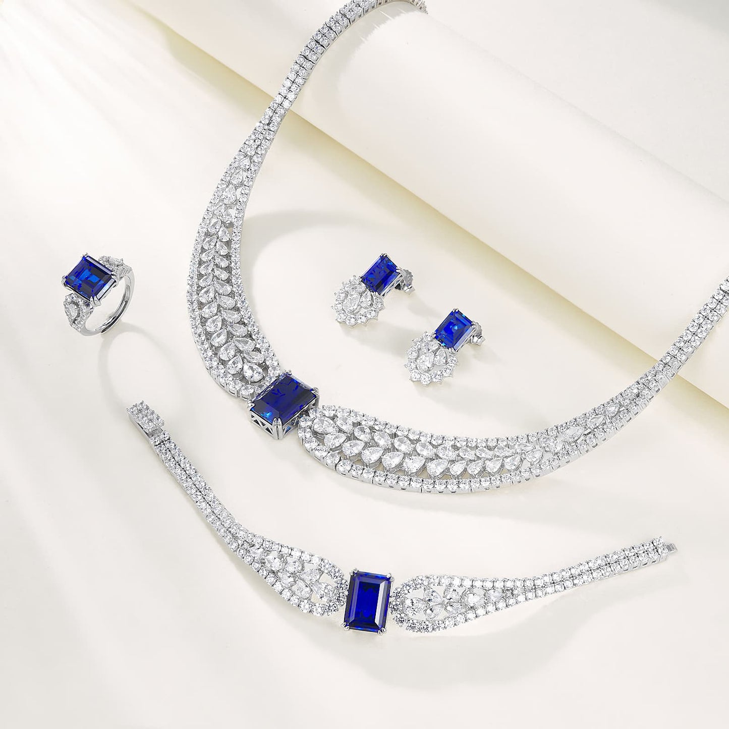 Octagon Lab Sapphire Jewelry Set | Rhodium-Plated S925 Silver, Custom Available