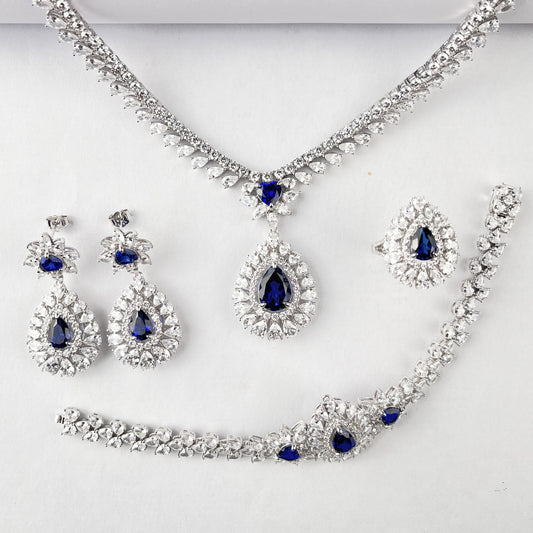 Pear Lab Sapphire Jewelry Set | Rhodium-Plated S925 Silver, Custom Available