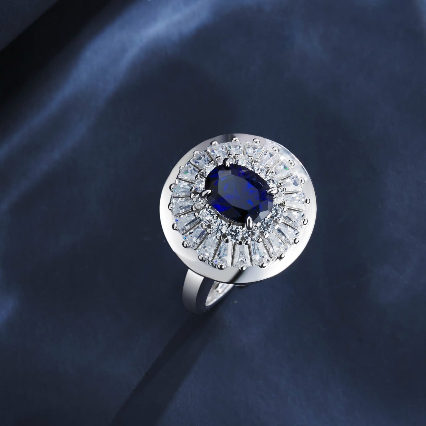 1.03ct Round Lab Sapphire Ring | Rhodium-Plated S925 Silver, Custom Available