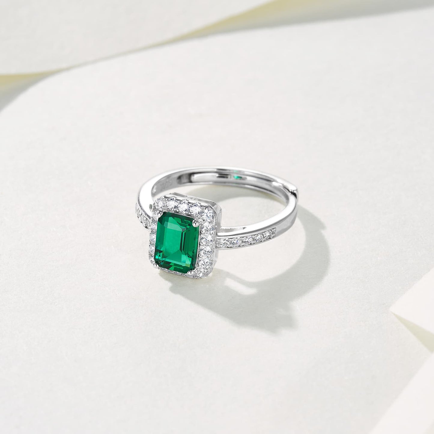 0.85 Ct Rectangle Lab Emerald Ring | Rhodium-Plated S925 Silver, Custom Available