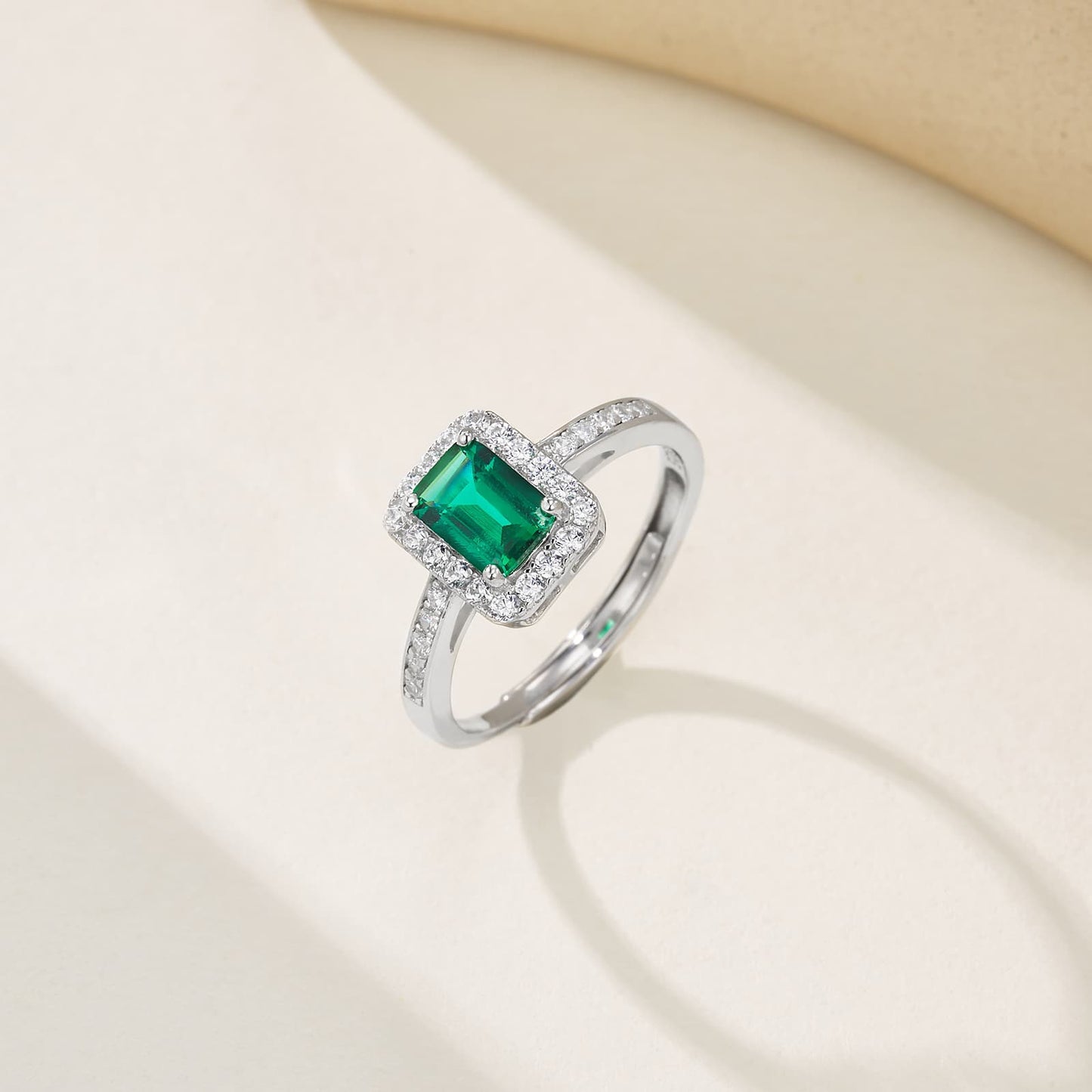 0.85 Ct Rectangle Lab Emerald Ring | Rhodium-Plated S925 Silver, Custom Available