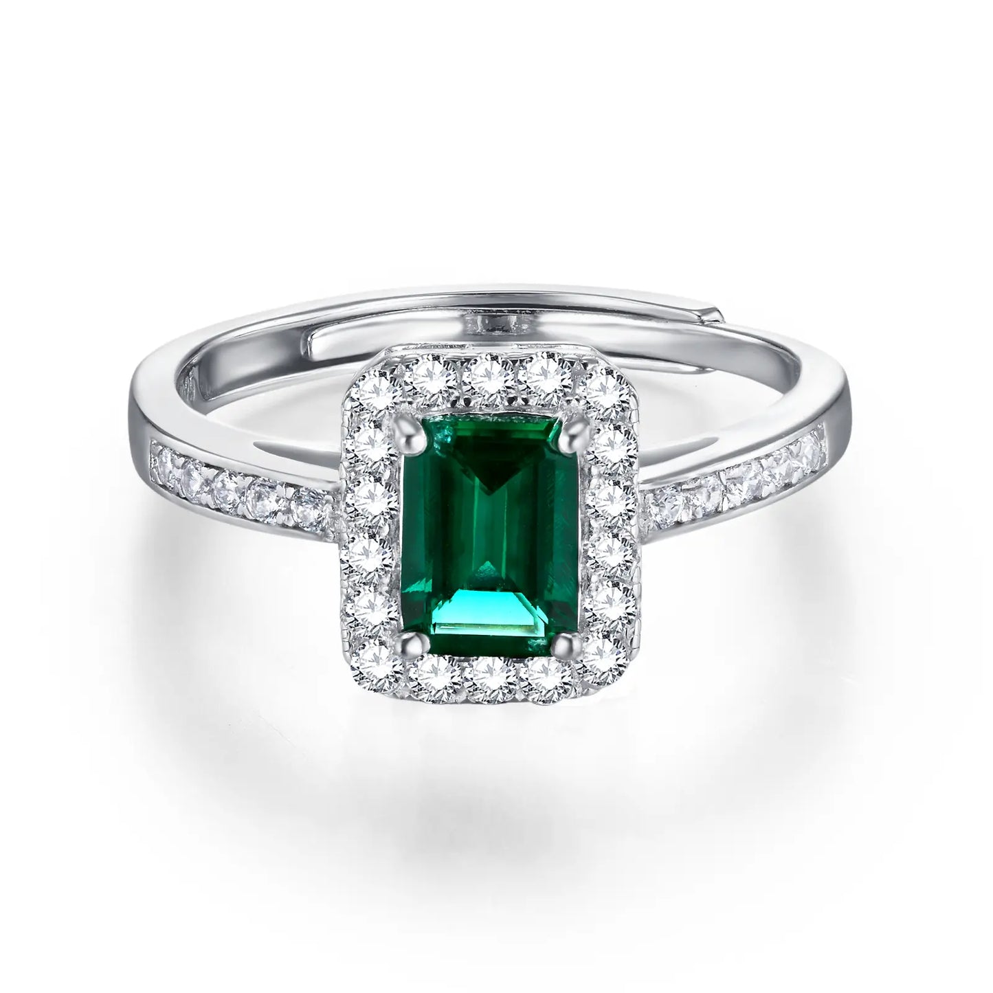 0.85 Ct Rectangle Lab Emerald Ring | Rhodium-Plated S925 Silver, Custom Available