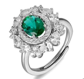 1.05 Ct Oval Lab Emerald Ring | Rhodium-Plated S925 Silver, Custom Available