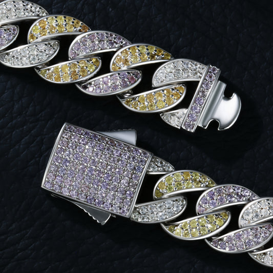 Lab Sapphire Cuban Link Necklace | 18K Gold-Plated S925 Silver, Custom Available