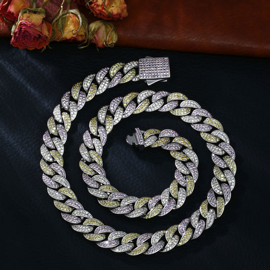Lab Sapphire Cuban Link Necklace | 18K Gold-Plated S925 Silver, Custom Available