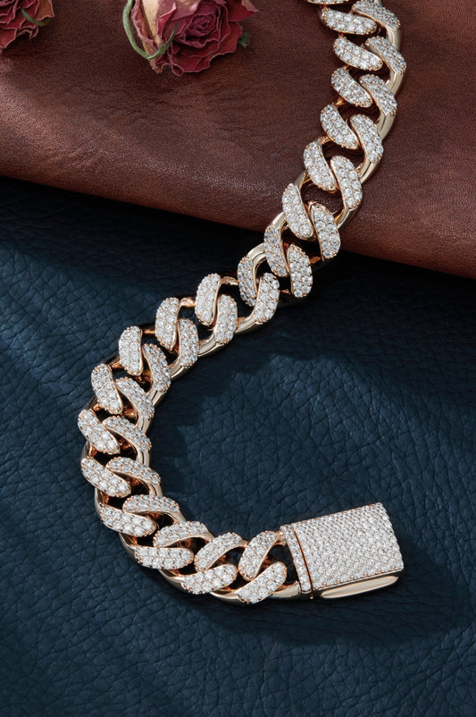 Hip Hop Cube Link Chain Mossanite S925 Bracelet With Rose Gold Plating Custom Accept