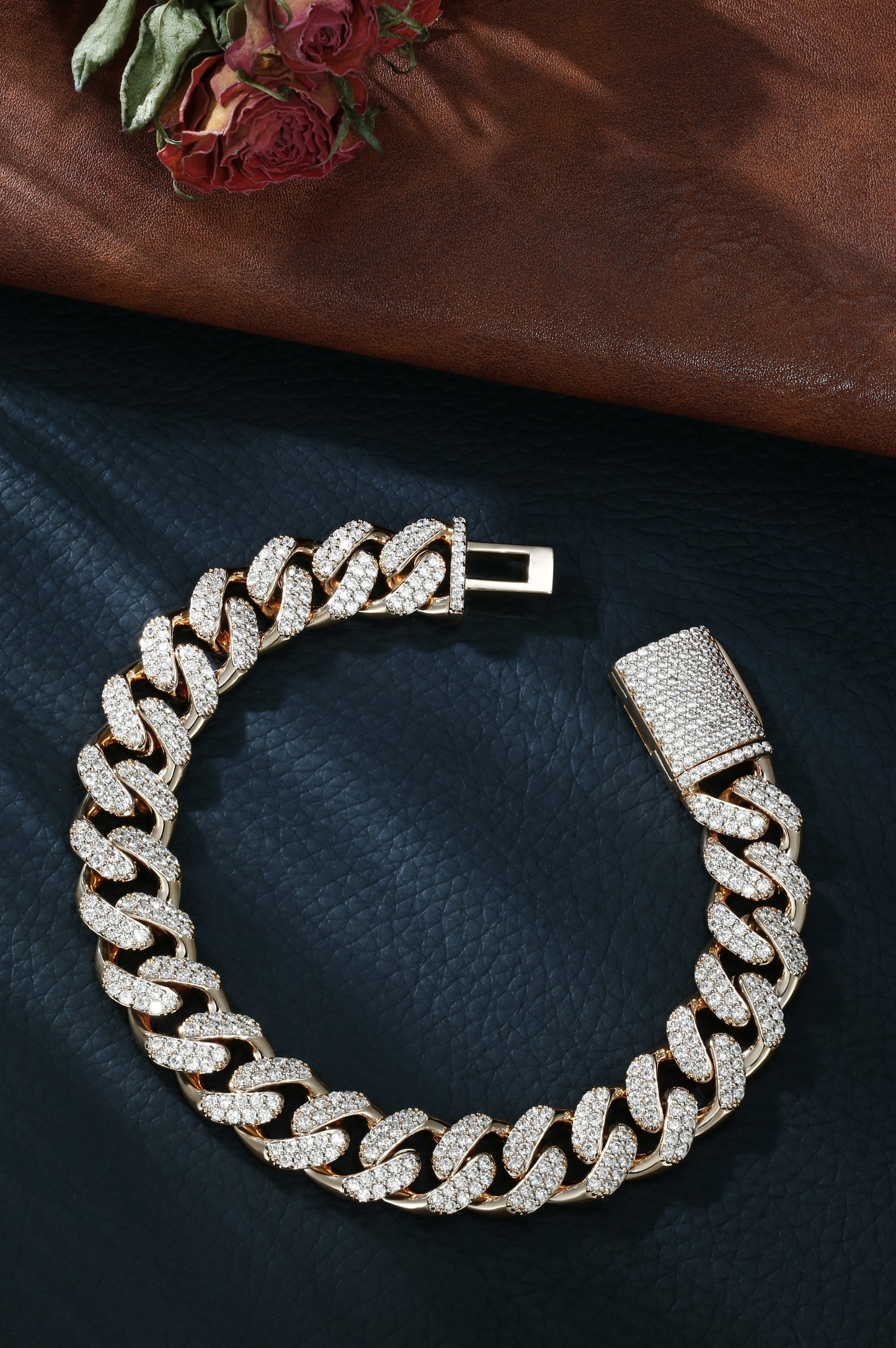 Hip Hop Cube Link Chain Mossanite S925 Bracelet With Rose Gold Plating Custom Accept