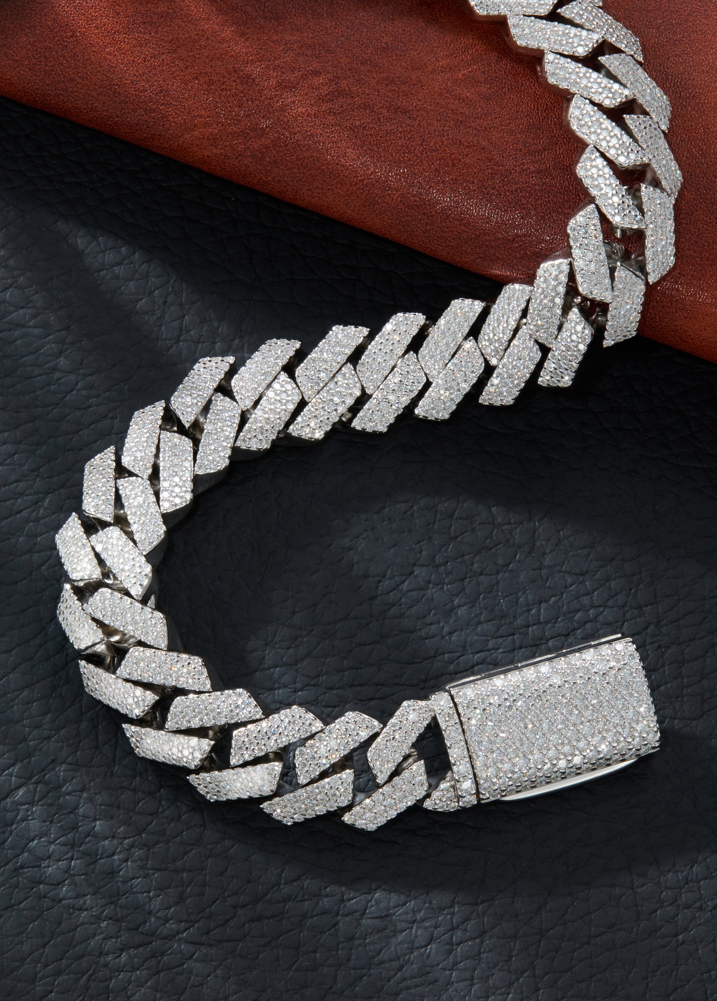 Hip Hop Cube Link Chain Mossanite S925 Bracelet With White Gold Plating Custom Accept