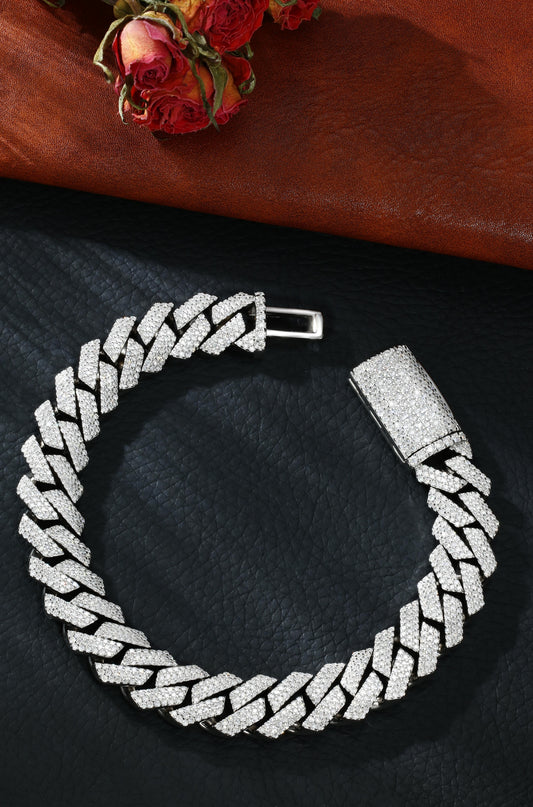 Hip Hop Cube Link Chain Mossanite S925 Bracelet With White Gold Plating Custom Accept