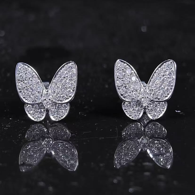 0.63ct Round Butterfly Lab Diamond Earring | 18K Gold Earring, Custom Accept