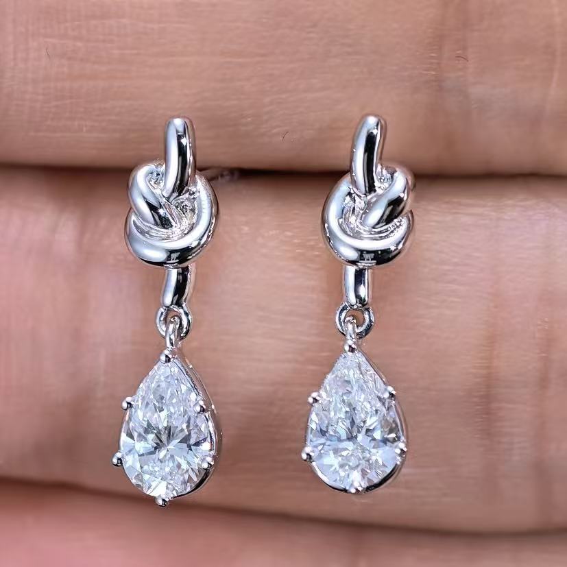 0.674ct Pear Lab Diamond Earring|18K Gold Earring, Custom Accept