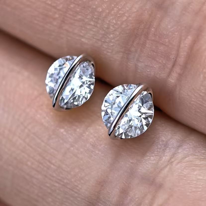 1.705ct Round Lab Diamond Earring|18K Gold Earring, Custom Accept