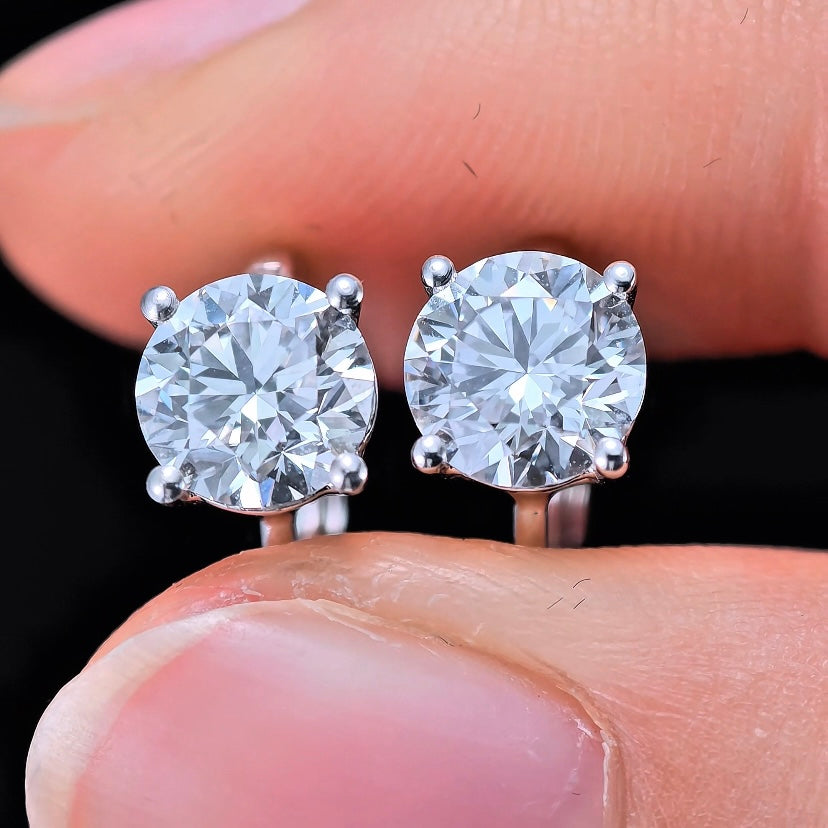 2.07ct Round Lab Diamond Earring|18K Gold Earring, Custom Accept