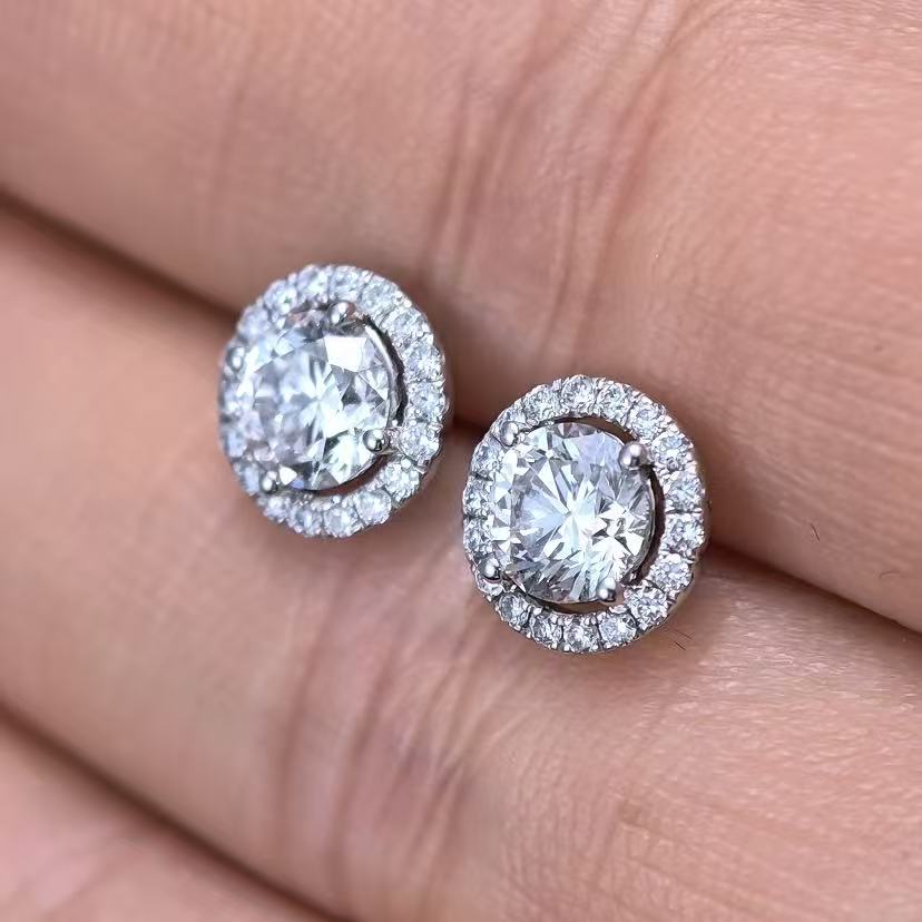 1.247ct Round Lab Diamond Earring|PT-950 Earring, Custom Accept