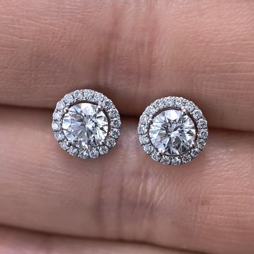 1.247ct Round Lab Diamond Earring|PT-950 Earring, Custom Accept