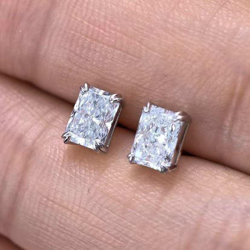 1.029ct Rectangle Lab Diamond Earring|PT-950 Earring, Custom Accept