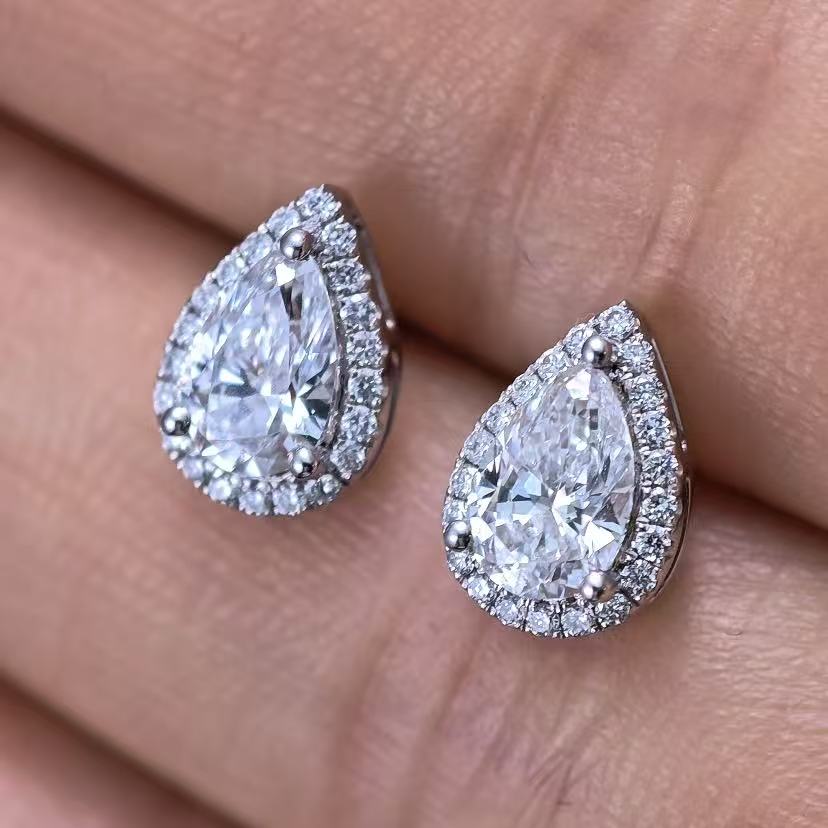 1.194ct Pear Lab Diamond Earring|PT-950 Earring, Custom Accept