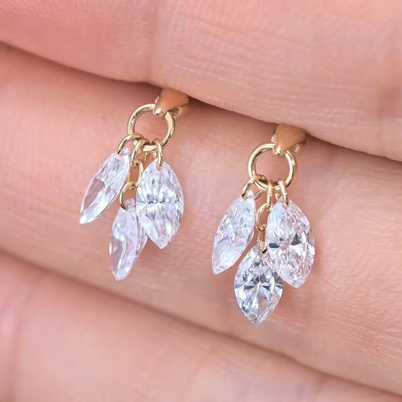 1.504ct Shapeless Lab Diamond Earring|18K Gold Earring, Custom Accept