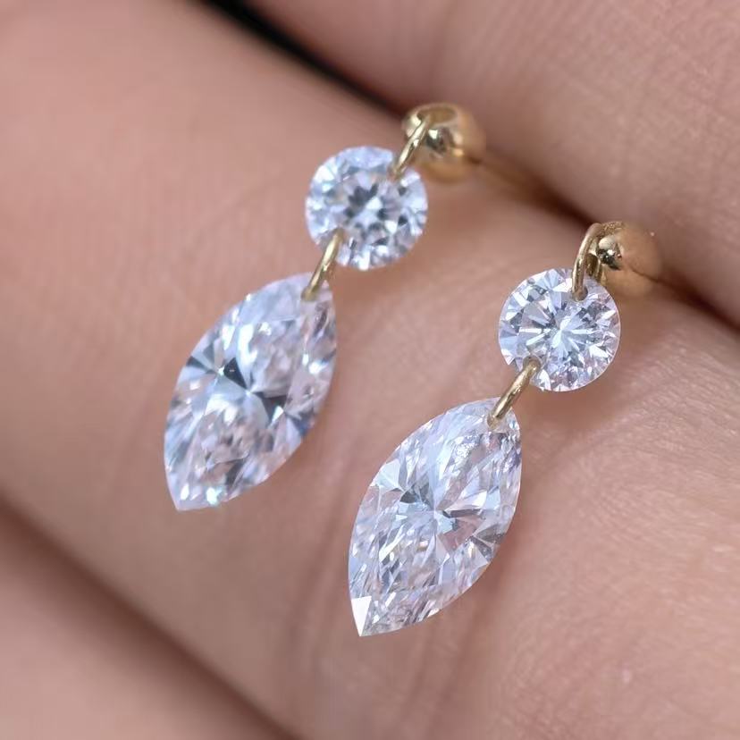 1.35ct Shapeless Lab Diamond Earring|18K Gold Earring, Custom Accept