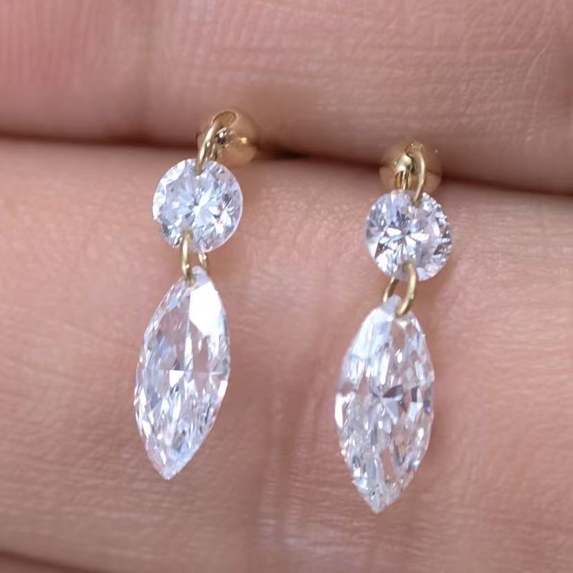 1.35ct Shapeless Lab Diamond Earring|18K Gold Earring, Custom Accept