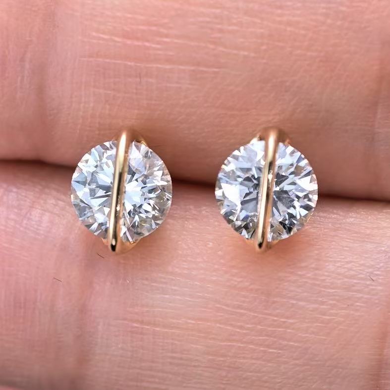 1.705ct Round Lab Diamond Earring|18K Gold Earring, Custom Accept