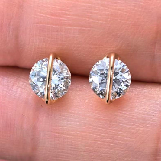 1.705ct Round Lab Diamond Earring|18K Gold Earring, Custom Accept
