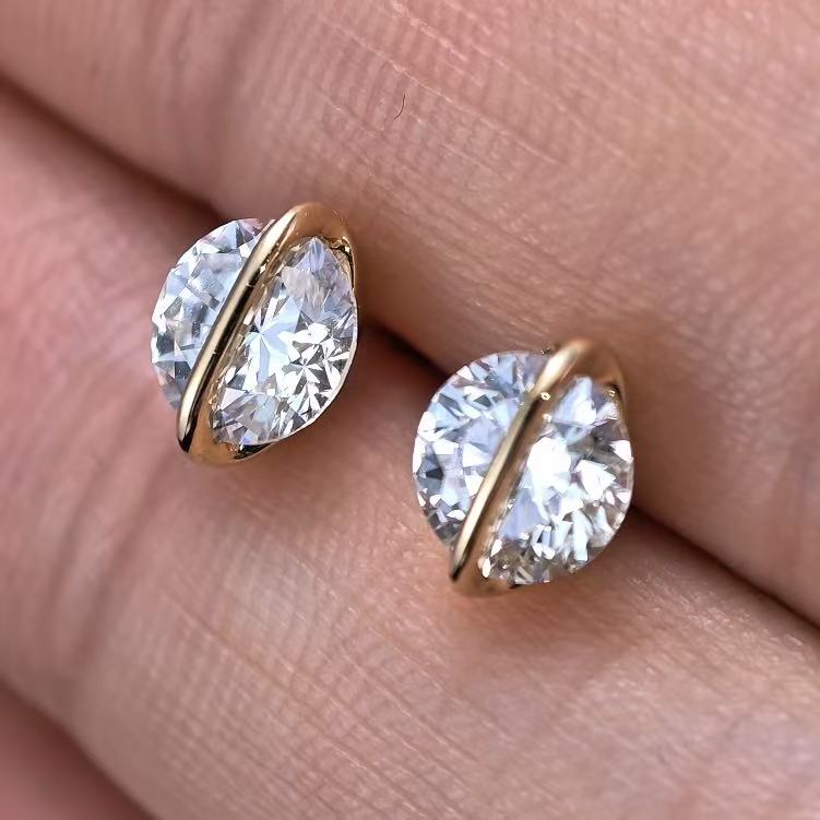 1.705ct Round Lab Diamond Earring|18K Gold Earring, Custom Accept