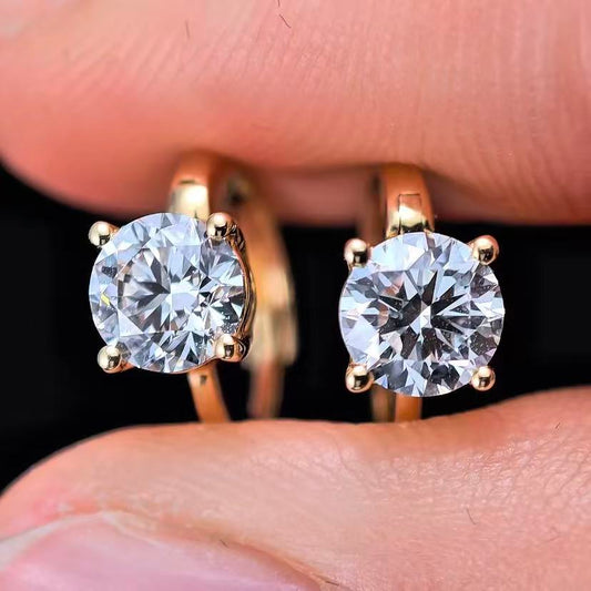 2.07ct Round Lab Diamond Earring|18K Gold Earring, Custom Accept