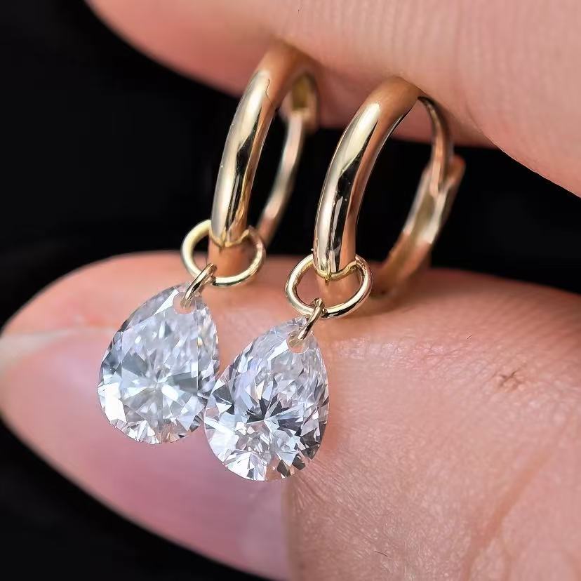 1ct Pear Lab Diamond Earring|18K Gold Earring, Custom Accept