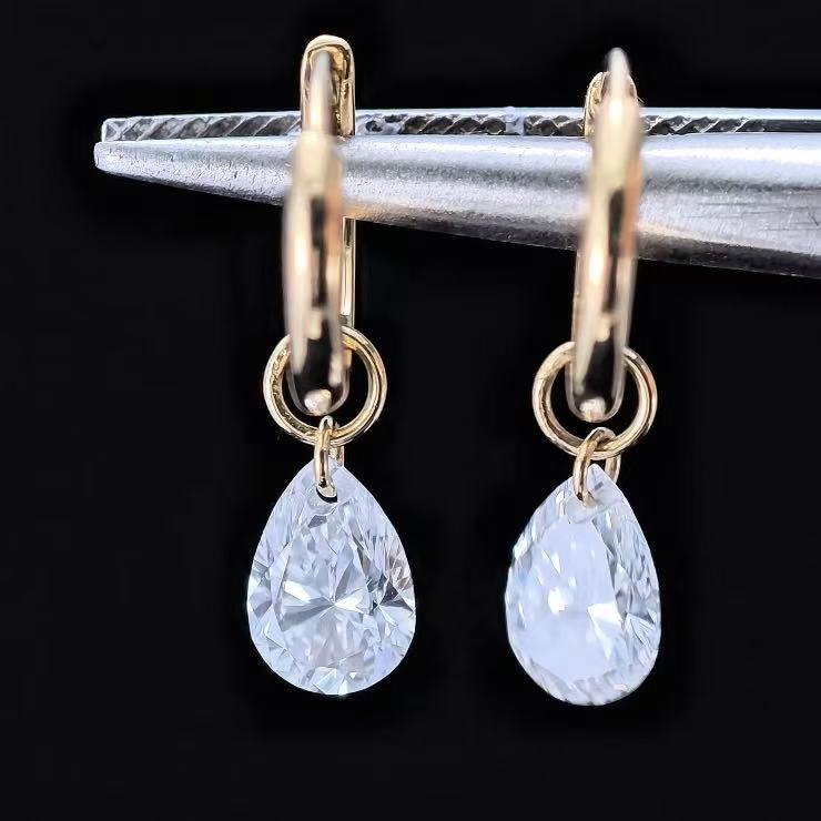 1ct Pear Lab Diamond Earring|18K Gold Earring, Custom Accept