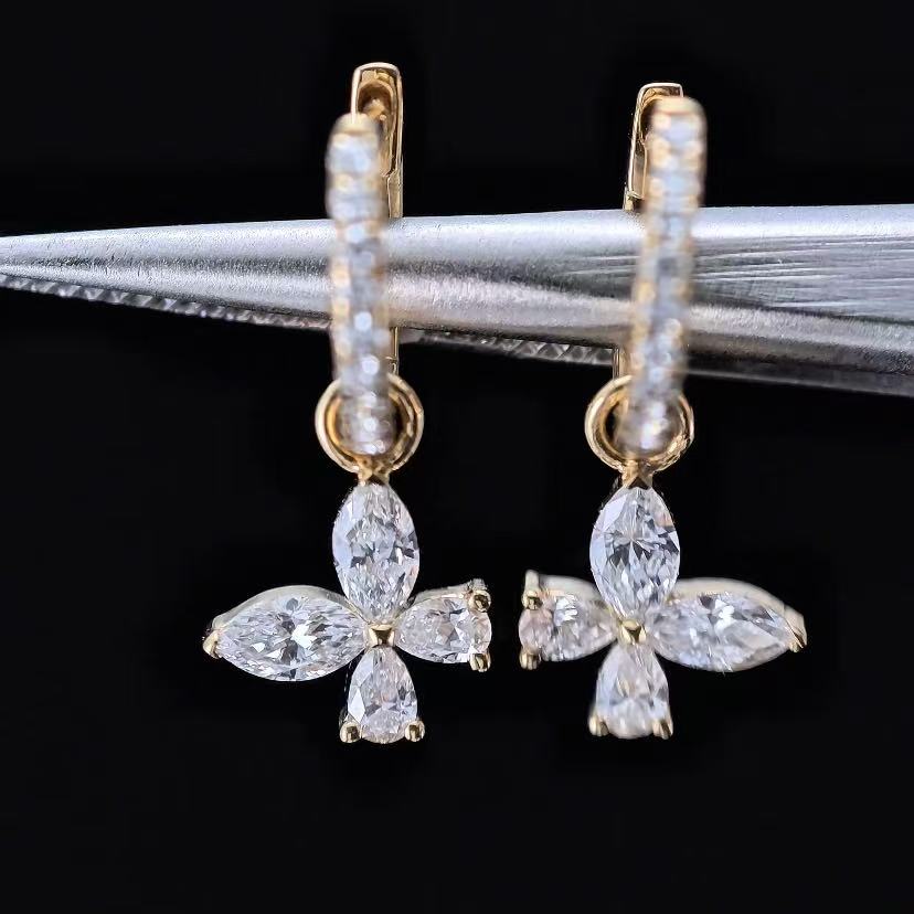 1.276ct Shapeless Lab Diamond Earring|18K Gold Earring, Custom Accept