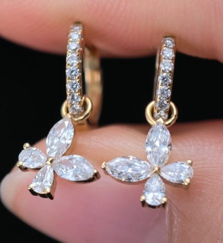 1.276ct Shapeless Lab Diamond Earring|18K Gold Earring, Custom Accept