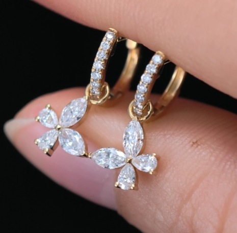 1.276ct Shapeless Lab Diamond Earring|18K Gold Earring, Custom Accept