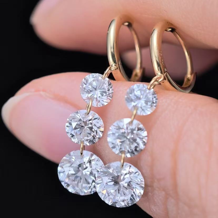 3.7ct Shapeless Lab Diamond Earring|18K Gold Earring, Custom Accept
