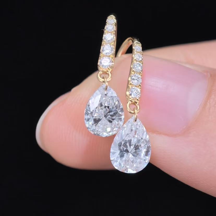 2.221ct Pear Lab Diamond Earring|18K Gold Earring, Custom Accept