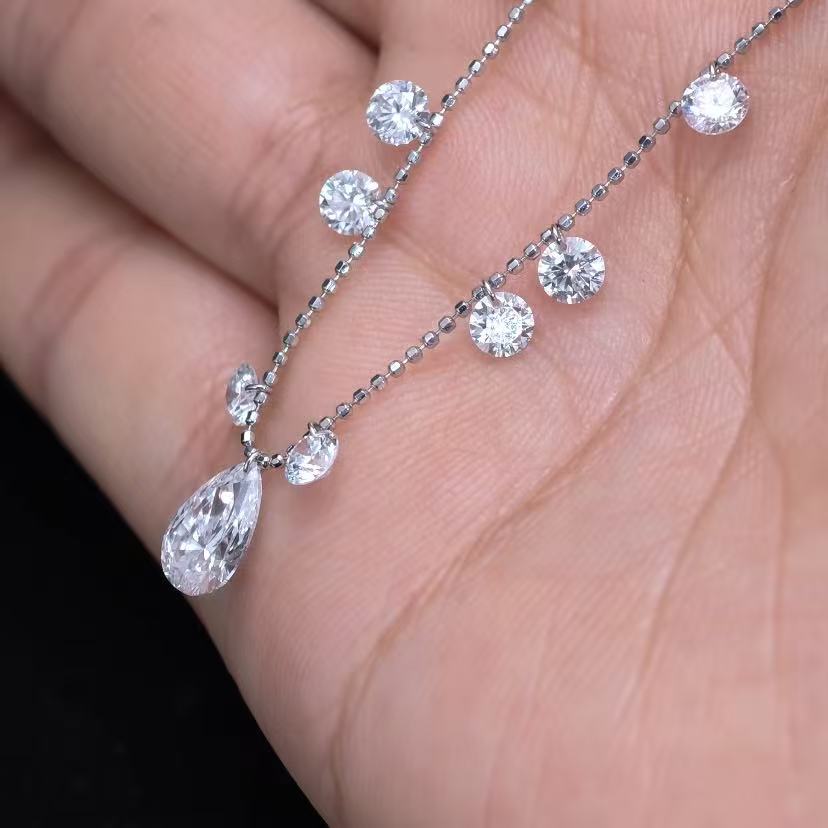 2.703ct Pear Round Lab Diamond Necklace |Diamond PT 950 Necklace, Custom Accept