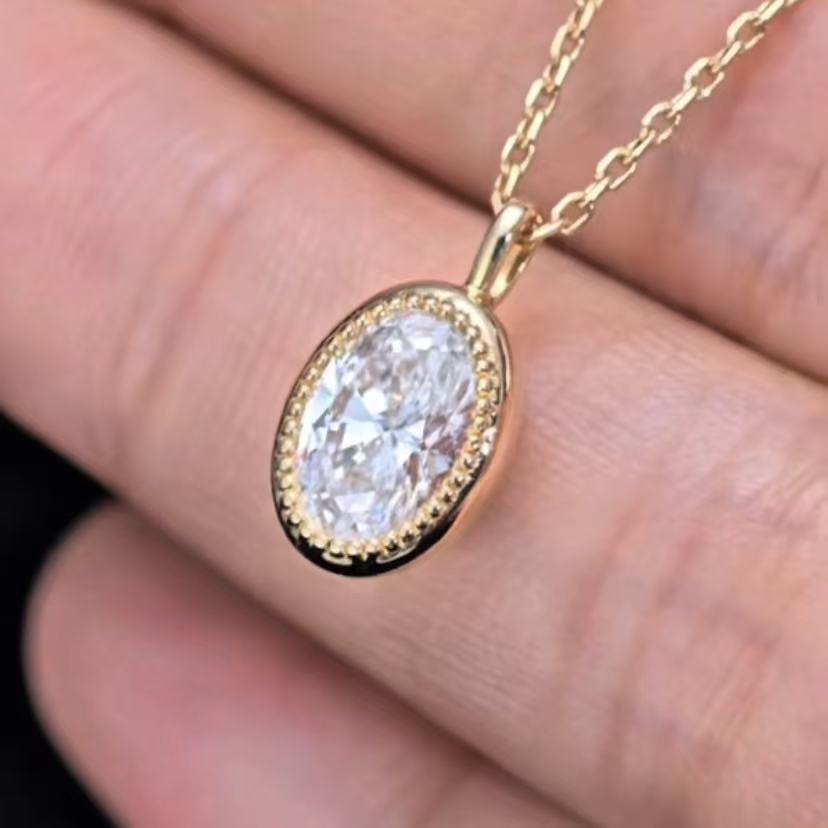 1ct Oval Lab Diamond Necklace |Diamond PT 950 Necklace, Custom Accept