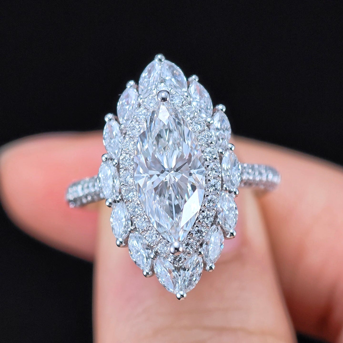 3.431 Ct Marquise Round Lab Diamond Ring|PT-950 Platinum Ring, Custom Accept