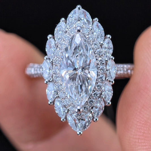 3.431 Ct Marquise Round Lab Diamond Ring|PT-950 Platinum Ring, Custom Accept