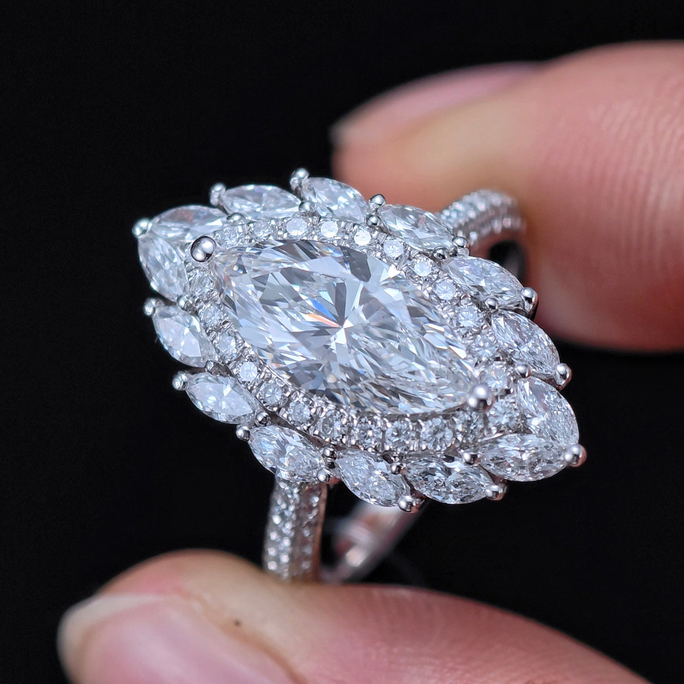 3.431 Ct Marquise Round Lab Diamond Ring|PT-950 Platinum Ring, Custom Accept