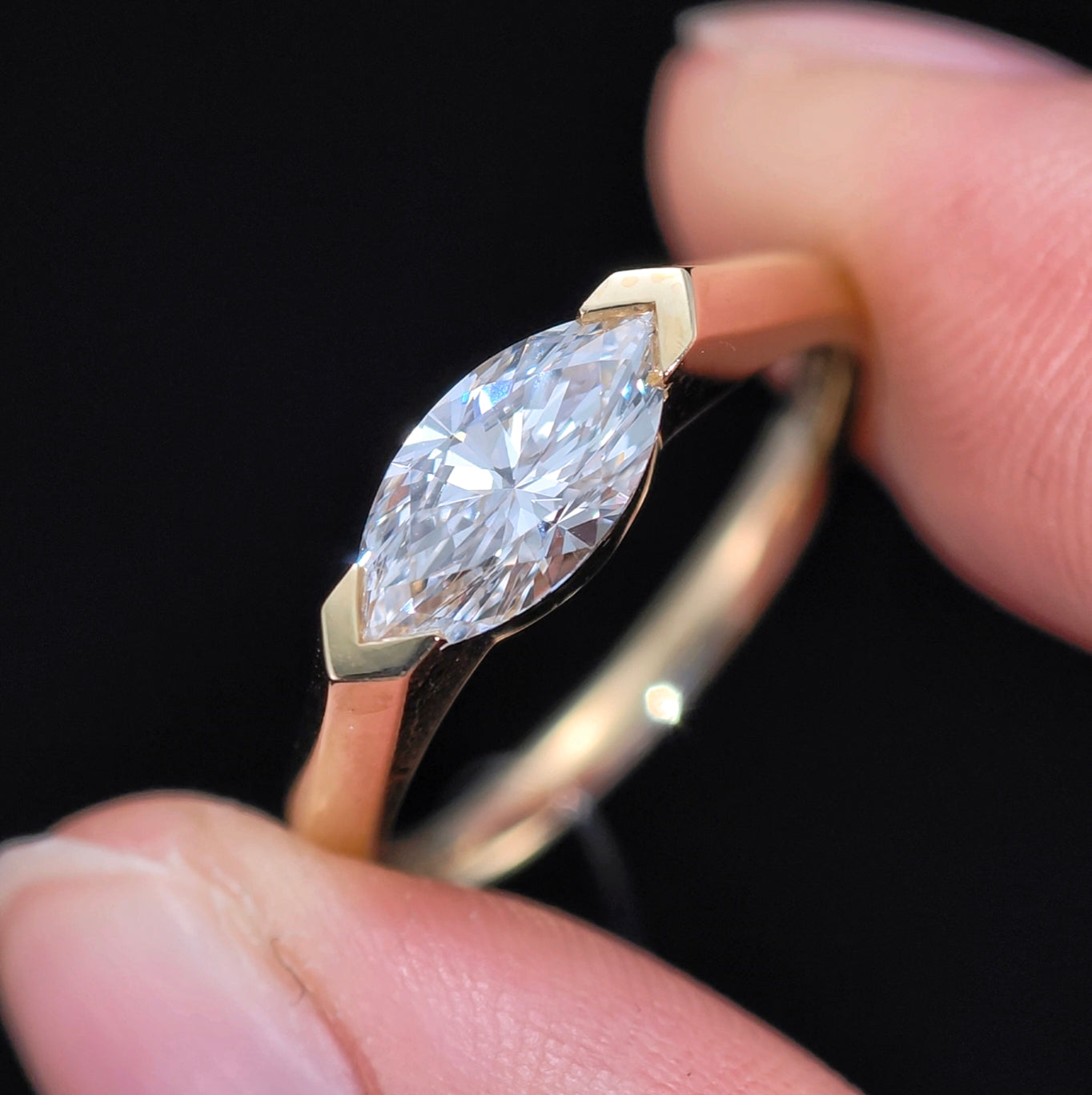 1.04Ct Marquise Lab Diamond Ring| AU750 18K Gold Ring, Custom Accept