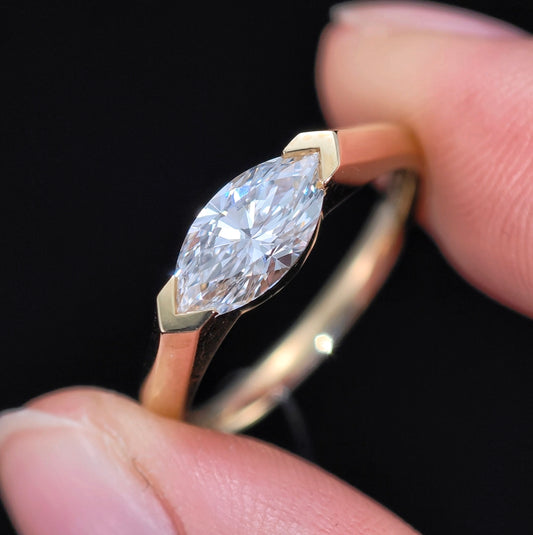 1.04Ct Marquise Lab Diamond Ring| AU750 18K Gold Ring, Custom Accept
