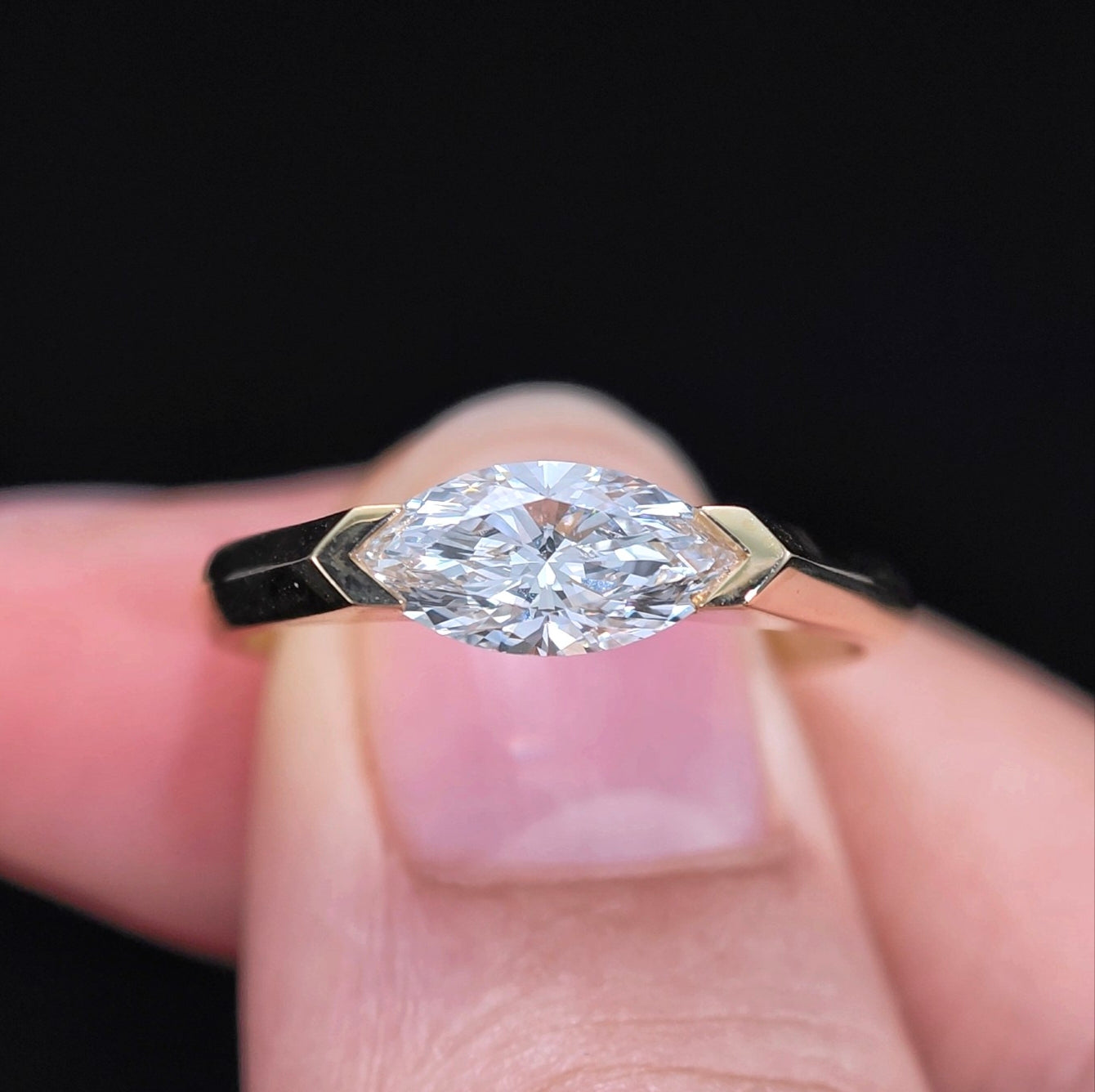 1.04Ct Marquise Lab Diamond Ring| AU750 18K Gold Ring, Custom Accept