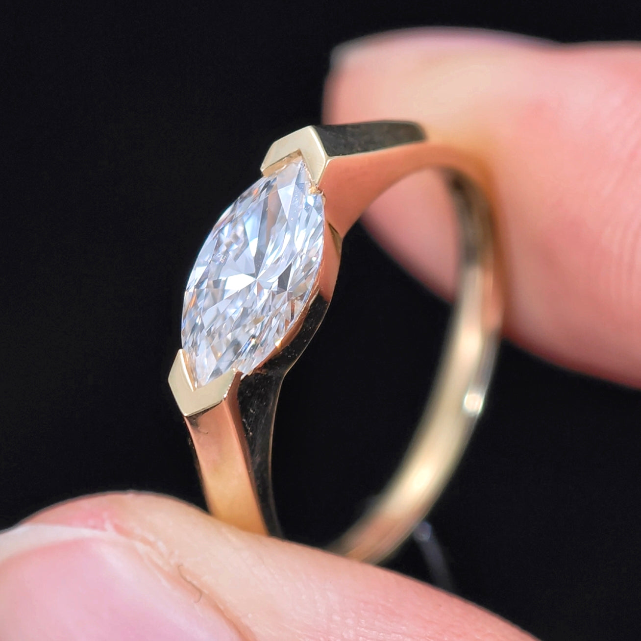 1.04Ct Marquise Lab Diamond Ring| AU750 18K Gold Ring, Custom Accept