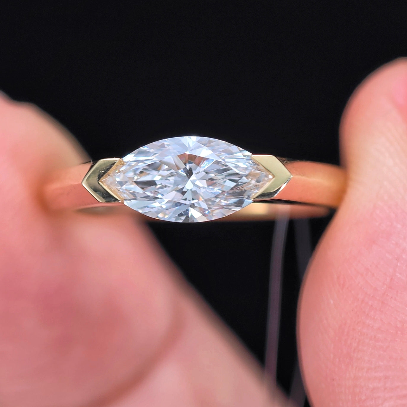 1.04Ct Marquise Lab Diamond Ring| AU750 18K Gold Ring, Custom Accept