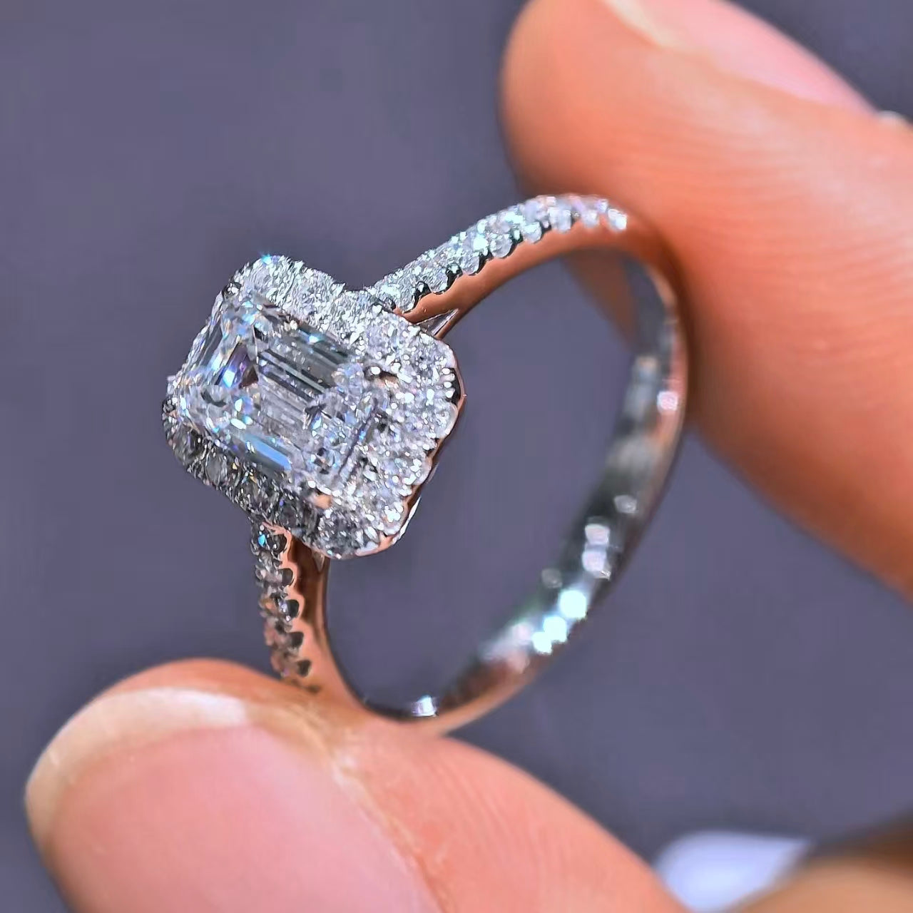 1.416ct Emerald Cut Lab Diamond Ring|PT-950 Platinum Ring, Custom Accept