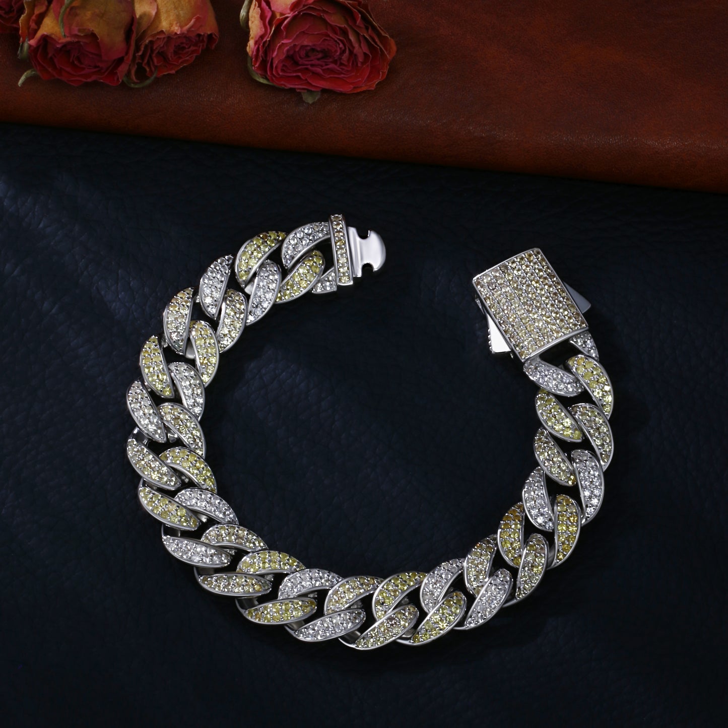 Lab Sapphire Cuban Link Bracelet | 18K Gold-Plated S925 Silver, Custom Available